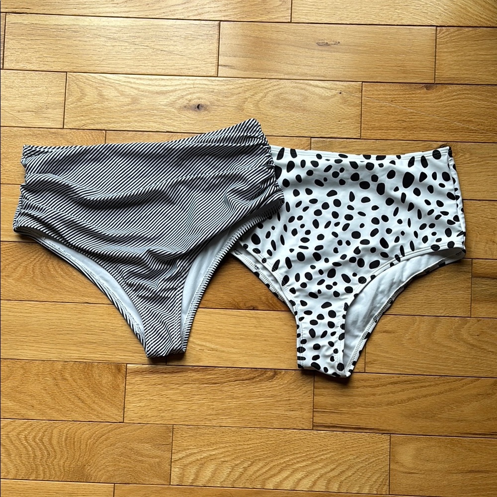 Black and White High-Waisted Bikini Bottoms